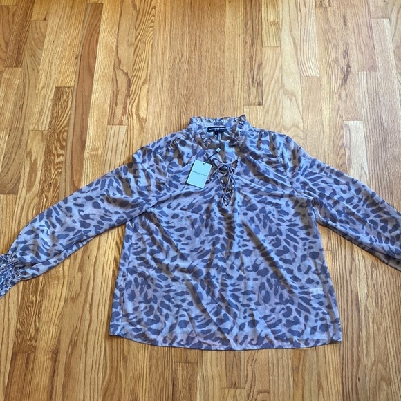 NWT GENERATION Love sheer leopard print lace up blouse size medium